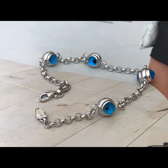 Silver evil eye bracelet,Turkish evil eye - Picture 4 of 5